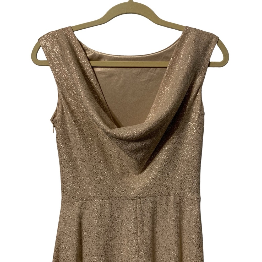 Tahari Gold Fleck Rhinestone Trim Sleeveless Gown Evening Dress - Picture 4 of 6
